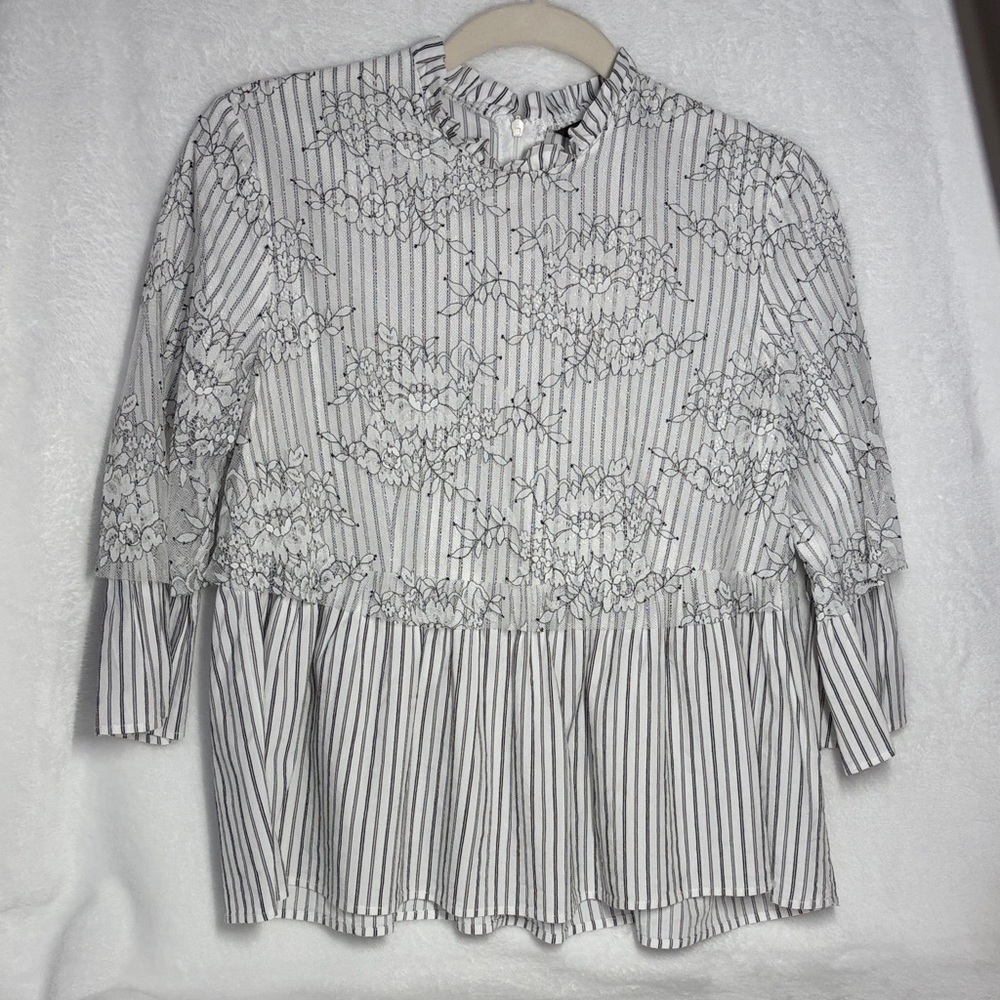 ZARA Black and White Lace Striped Blouse - SOLD OUT STYLE